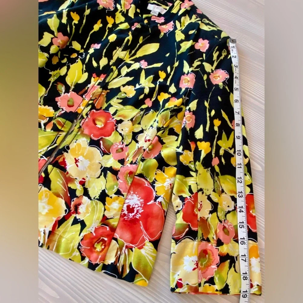 Erin London Petite Medium Floral Open Front Jacket Fitted Black Pink Yellow